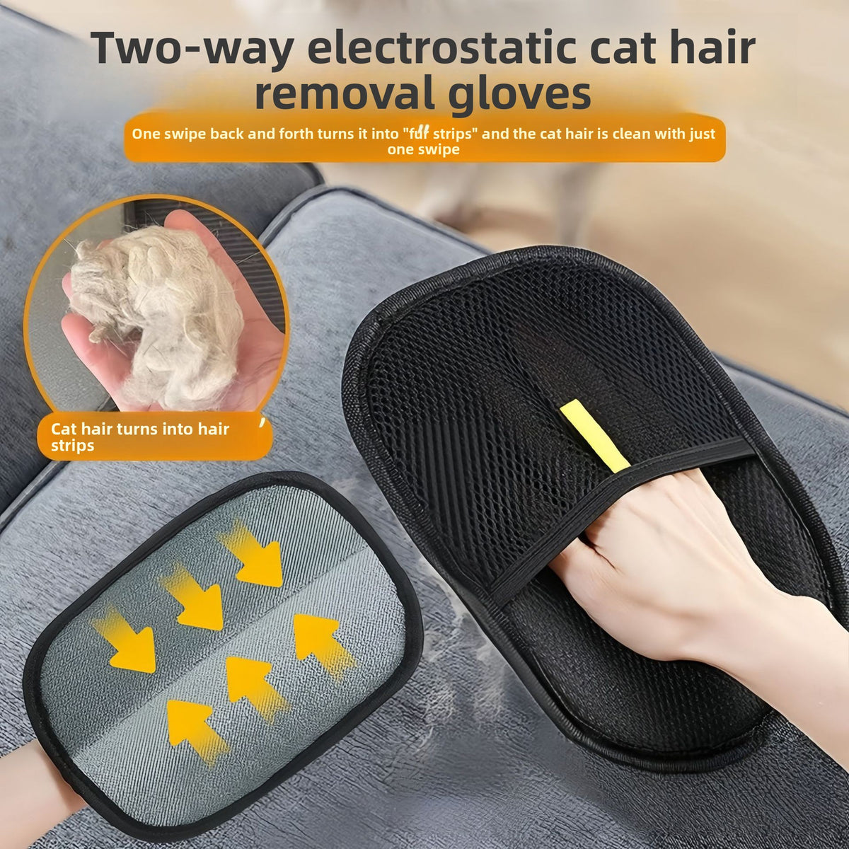 Anti-Static Pet Hair Remover Glove for Clothes & Furniture